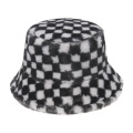 UNIQ Fashion Winter Checked Plush Faux Fur Bucket Hat for Women and Men